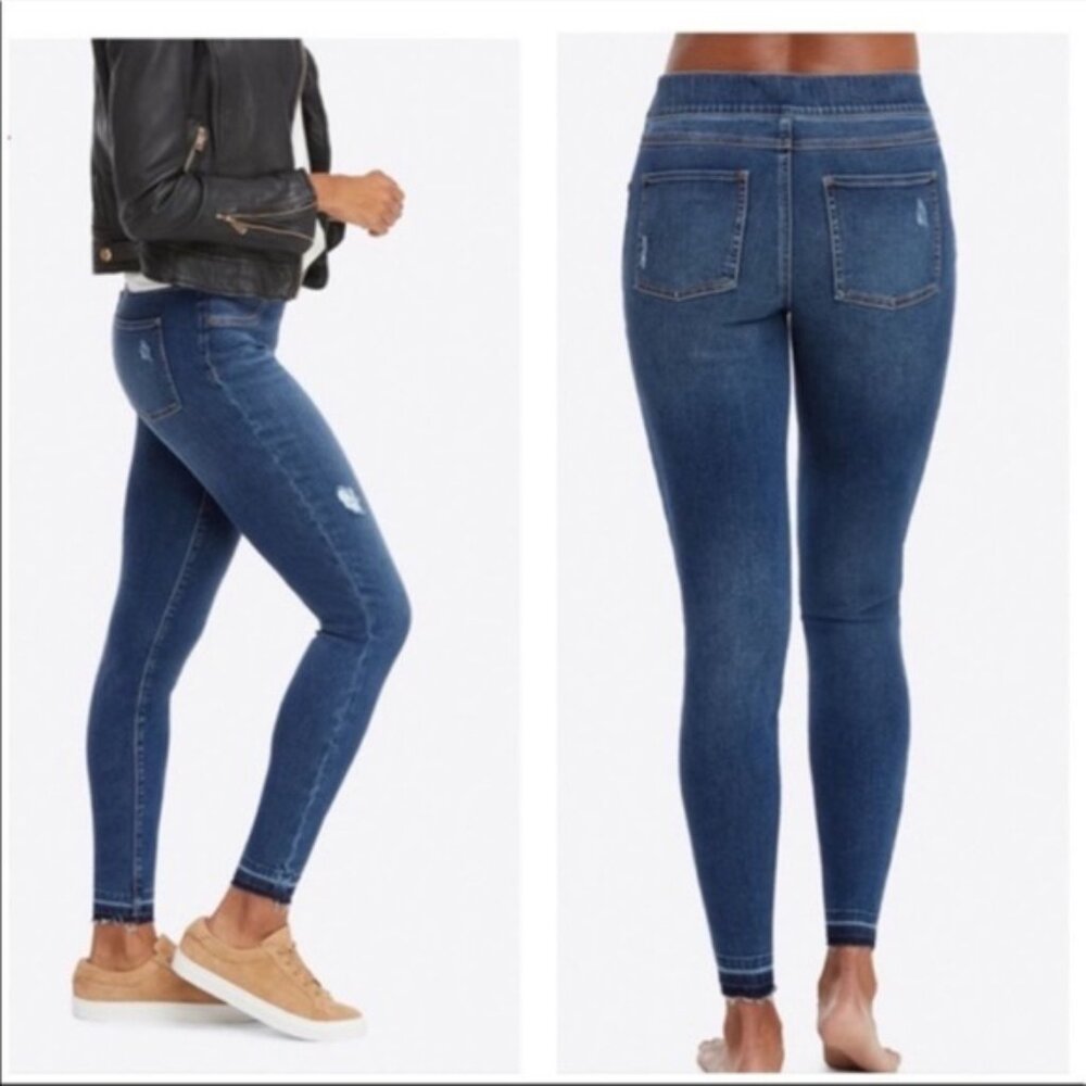 SPANX Women’s Distressed Ankle Skinny Jeans in Medium Wash Size Medium EUC
